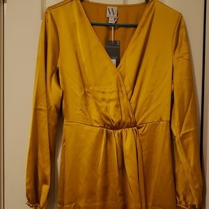 Worthington, small, satin dress, golden yellow